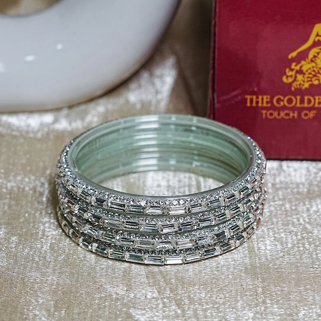 Designer Glass Kada Bangles | Stone Finish (Pack of 4)
