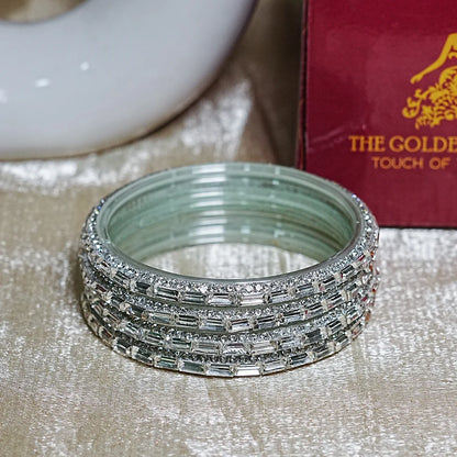 Designer Glass Kada Bangles | Stone Finish (Pack of 4)