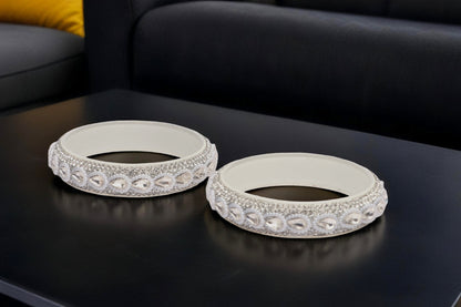 Glass Kada for Women & Girls – Kundan Studded Work (Pack of 2)