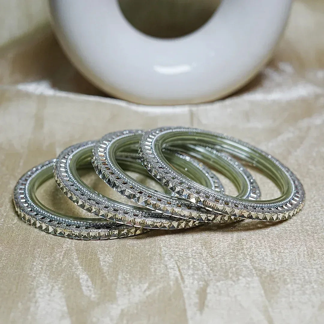 Designer Glass Kada Bangles | Stone Finish (Pack of 4) - The Golden Cascade