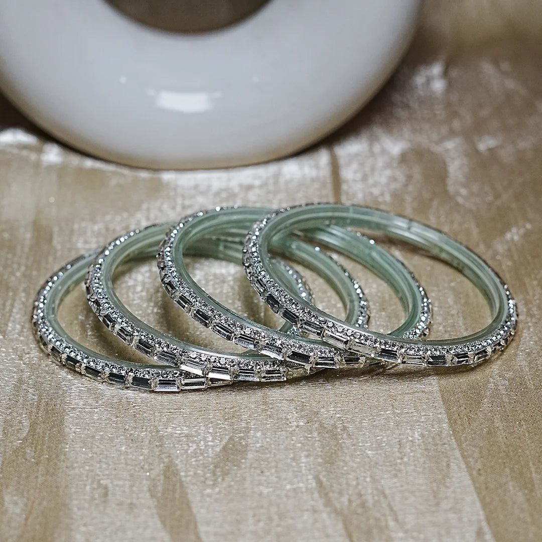 Designer Glass Kada Bangles | Stone Finish (Pack of 4)