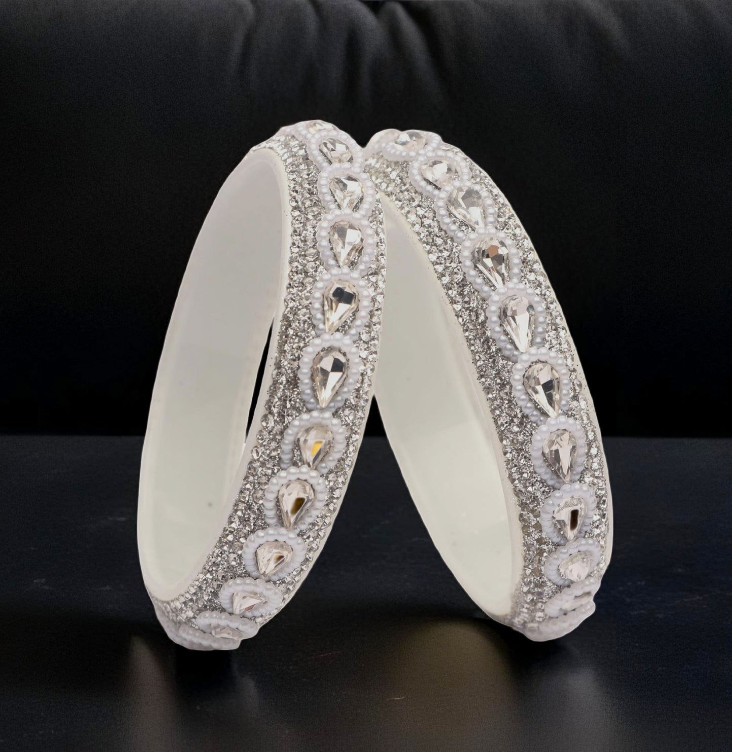 Glass Kada for Women & Girls – Kundan Studded Work (Pack of 2)