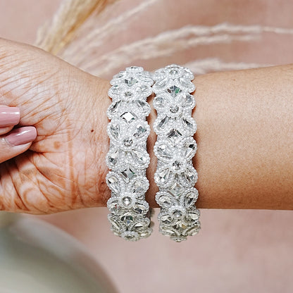 Traditional Glass Kada Intricate Kundan Stone & Pearl Work for Women & Girls (Pack of 2)