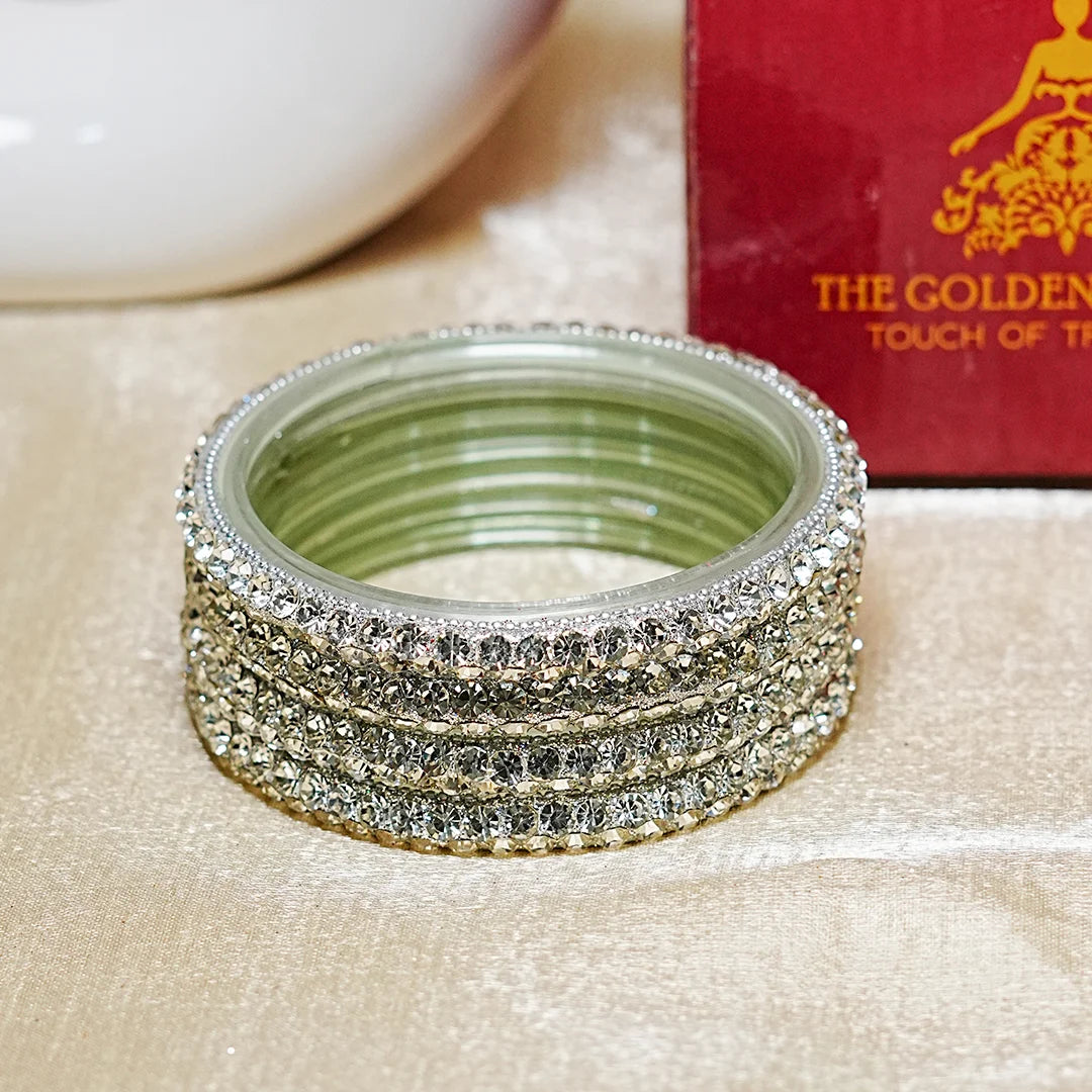 Traditional Indian Glass Kada Bangles Set with Beads Studded for Women & Girls (Pack of 4)