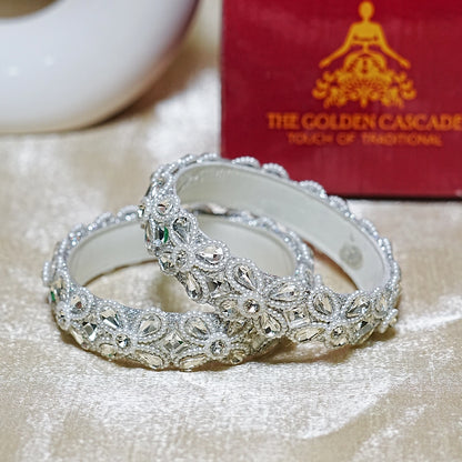 Traditional Glass Kada Intricate Kundan Stone & Pearl Work for Women & Girls (Pack of 2)