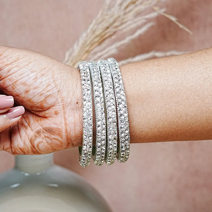 Traditional Indian Glass Kada Bangles Set with Beads Studded for Women & Girls (Pack of 4)