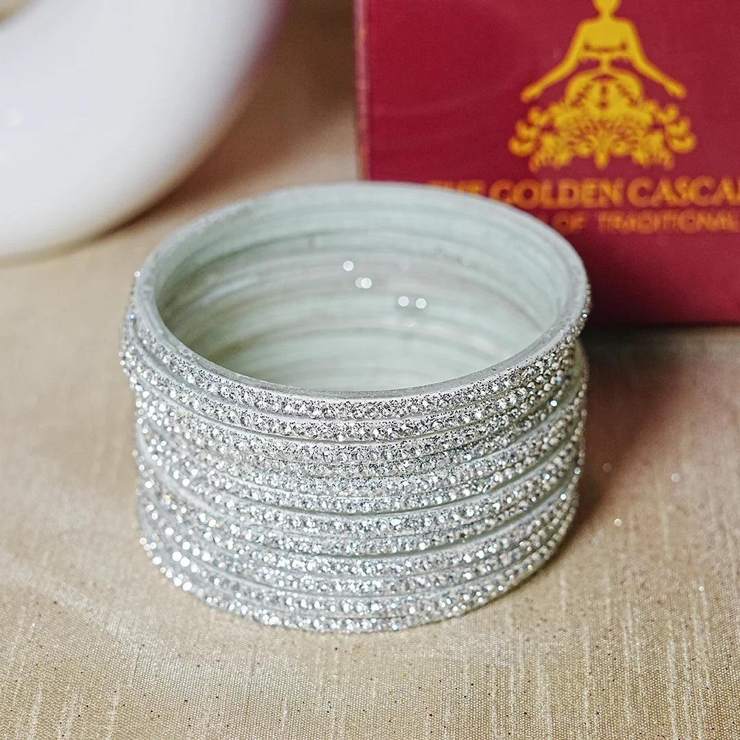 Women’s Designer Glass Bangles Set with Beads Work (Pack of 12)