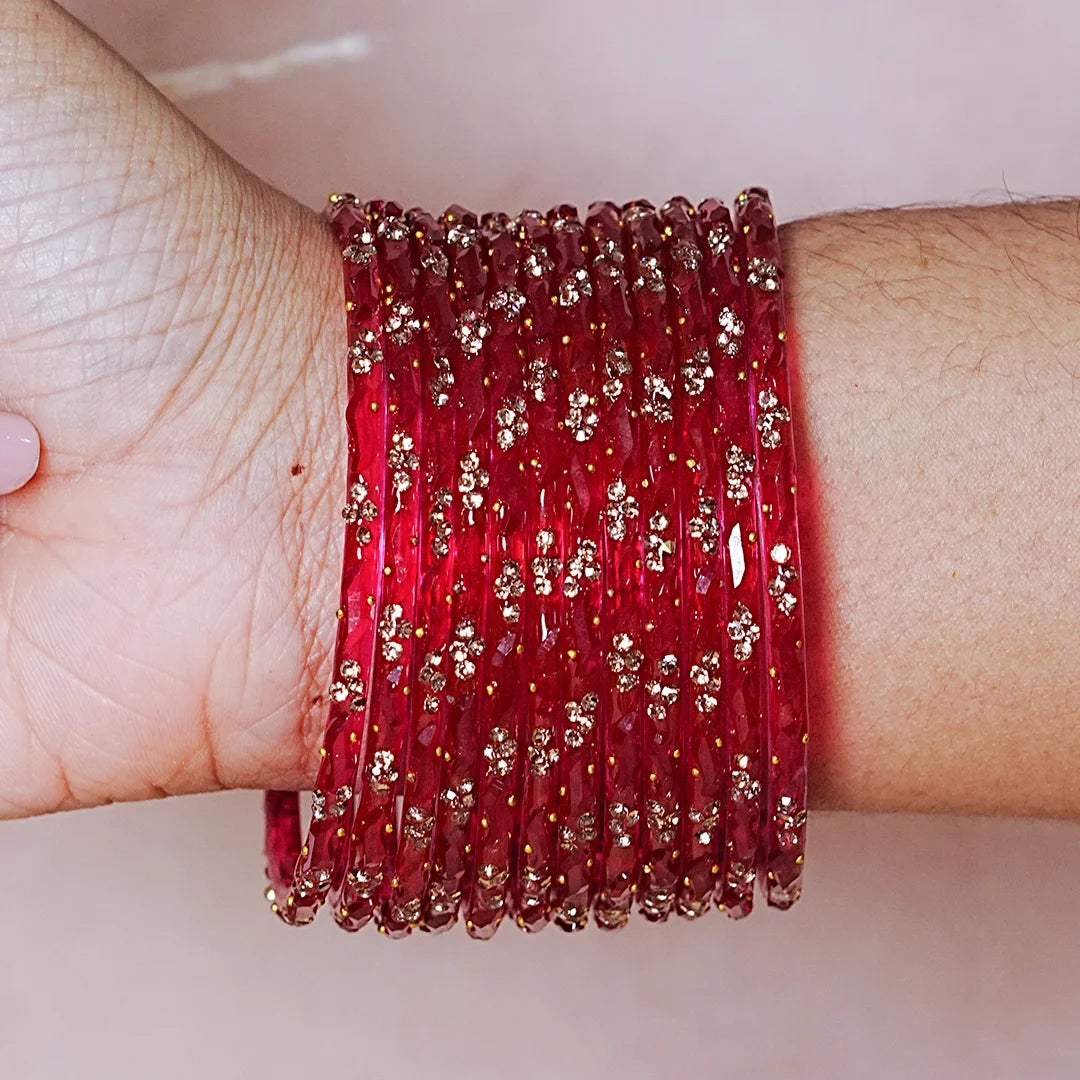 Designer Beads Work Glass Bangles for Women (Pack of 12 Bangle)