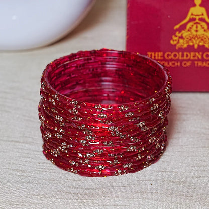 Designer Beads Work Glass Bangles for Women (Pack of 12 Bangle)