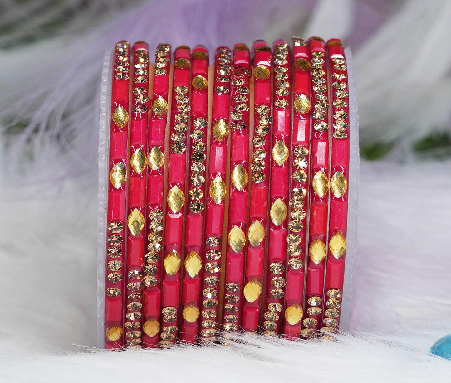 Multiple Color Glass Bangle with Stone Beads Work for Women & Girls (Pack 12 Bangles)