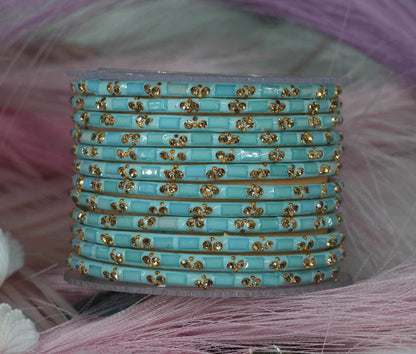 Multiple Color Glass Bangles with Beads Studded for Women & Girls (Pack of 12 Bangles)