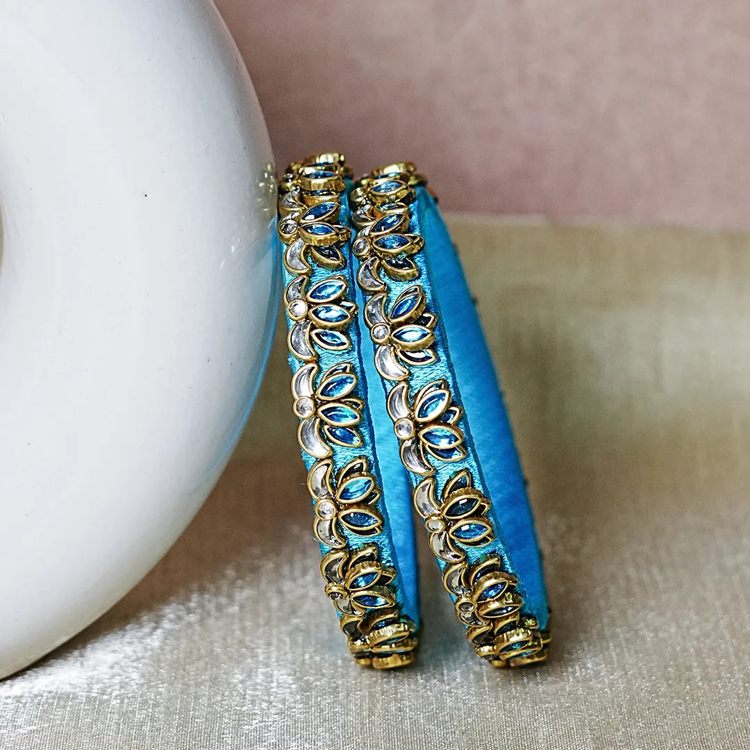 Handcrafted Silk Thread Kada Bangles with Lotus Motif for Women & Girls (Pack of 2)
