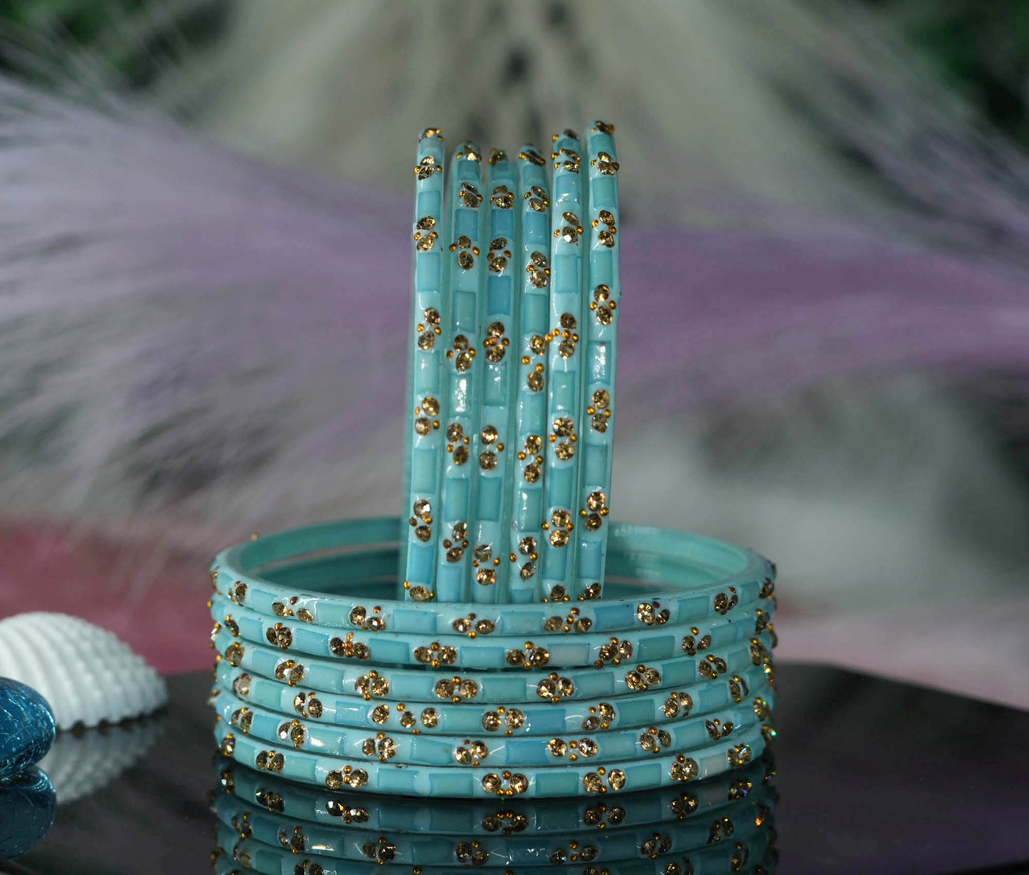 Multiple Color Glass Bangles with Beads Studded for Women & Girls (Pack of 12 Bangles)