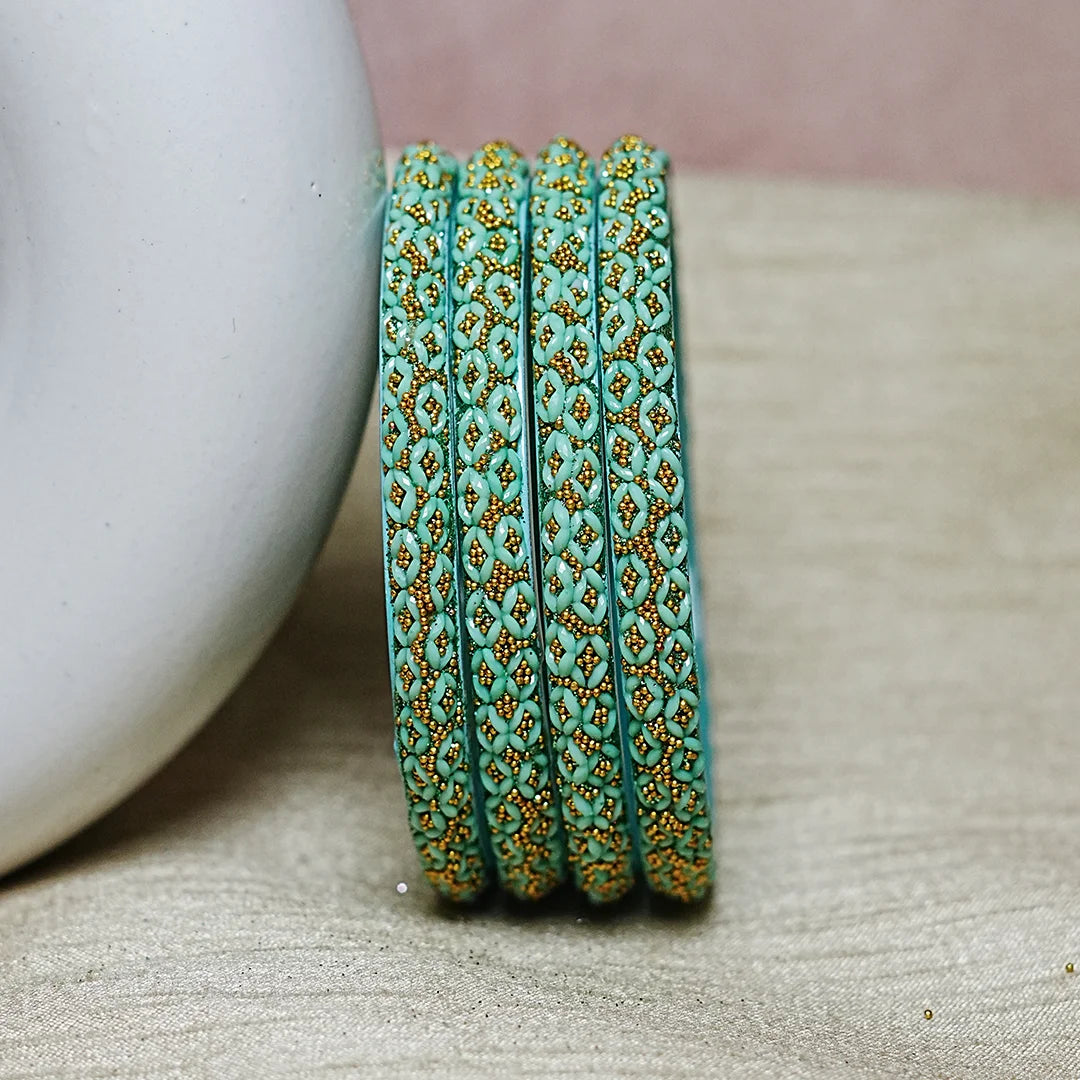 Golden Ball Studded Handcrafted Glass Kada Bangles for Women & Girls (Pack of 4 Kada)