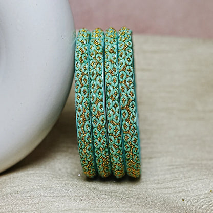 Golden Ball Studded Handcrafted Glass Kada Bangles for Women & Girls (Pack of 4 Kada)