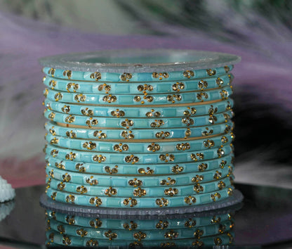 Multiple Color Glass Bangles with Beads Studded for Women & Girls (Pack of 12 Bangles)