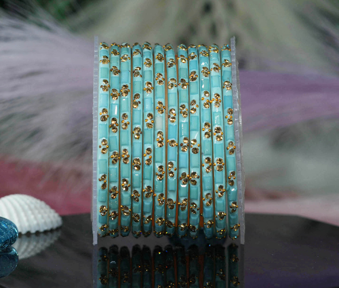 Multiple Color Glass Bangles with Beads Studded for Women & Girls (Pack of 12 Bangles)