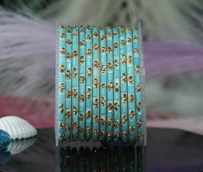 Multiple Color Glass Bangles with Beads Studded for Women & Girls (Pack of 12 Bangles)