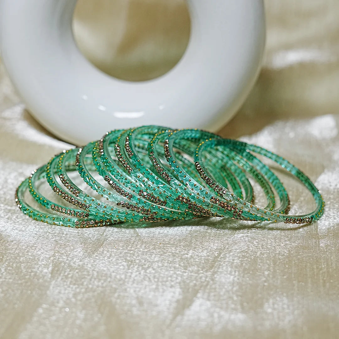 Traditional Glass Bangle with Golden Balls & Beads Studded for Women & Girls (Pack of 12 Bangles)