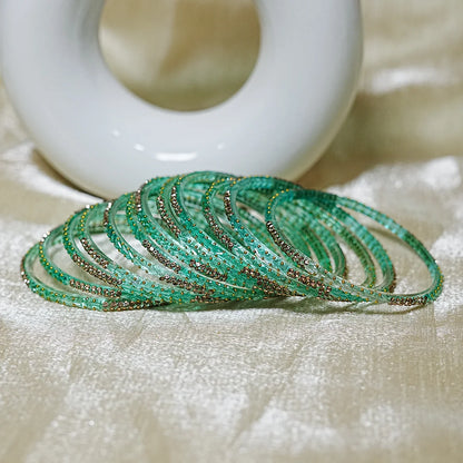 Traditional Glass Bangle with Golden Balls & Beads Studded for Women & Girls (Pack of 12 Bangles)