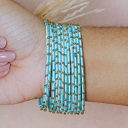 Metal Base with Premium Thread Work Bangles for Women & Girls (Pack of 12 Bangle)