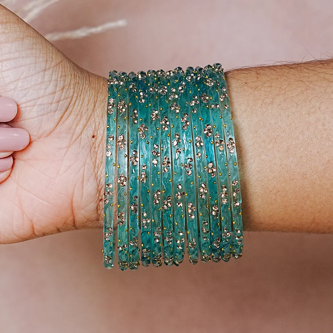 Designer Beads Work Glass Bangles for Women (Pack of 12 Bangle)