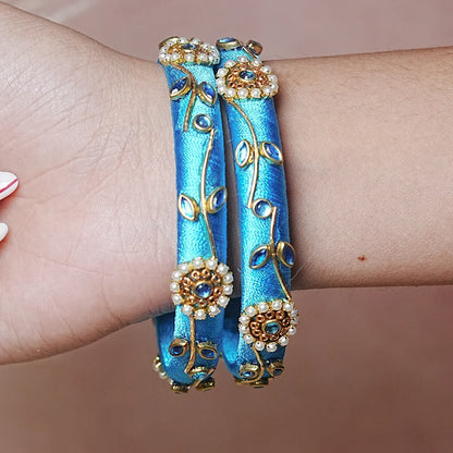 Designer Thread Work Kundan Leaf Style Kada Bangle for Women & Girls (Pack of 2)