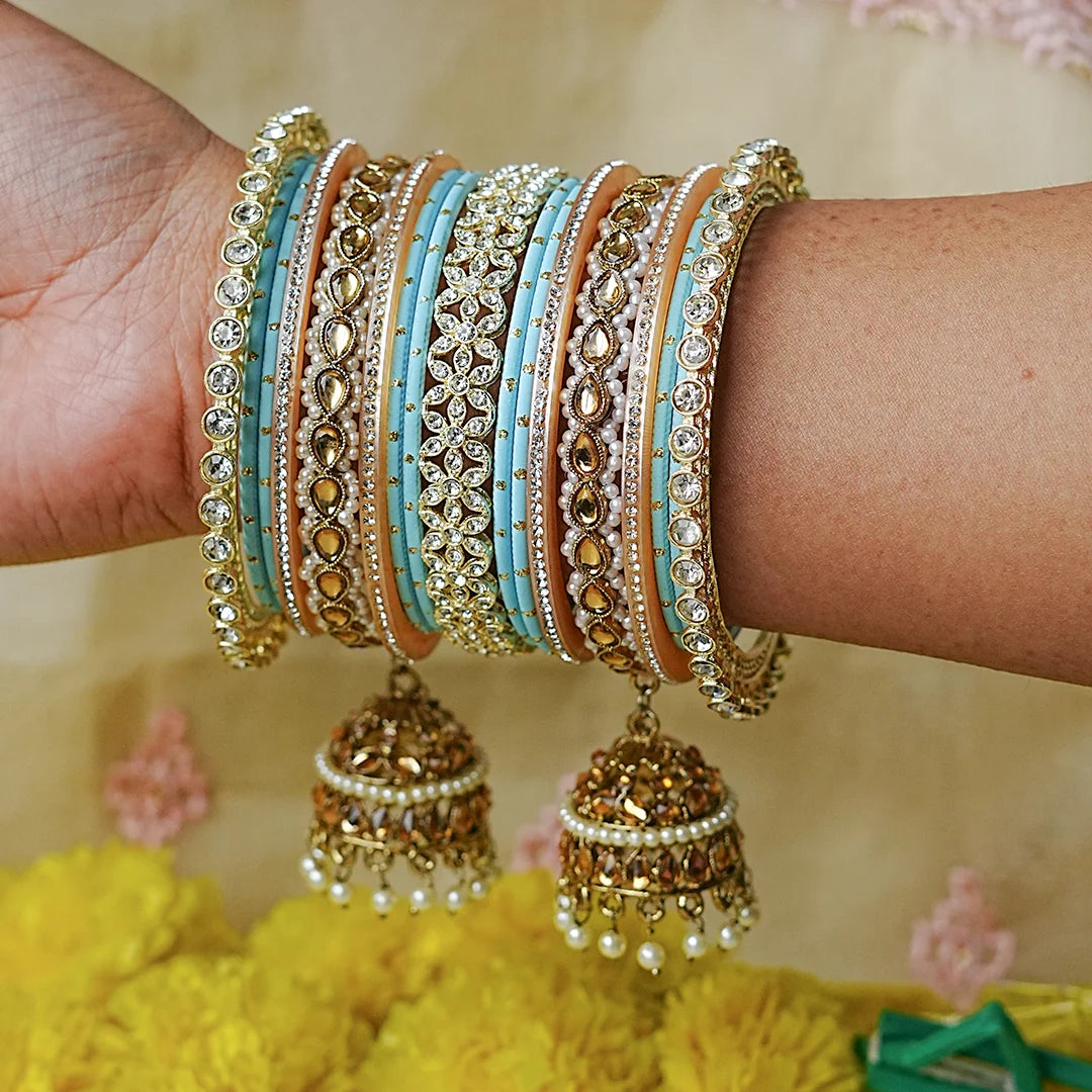 Designer Metal Bangles Set with Jhumki for Women (Both Hands)