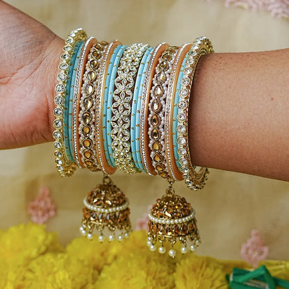 Designer Metal Bangles Set with Jhumki for Women (Both Hands)