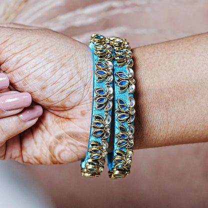Handcrafted Silk Thread Kada Bangles with Lotus Motif for Women & Girls (Pack of 2)