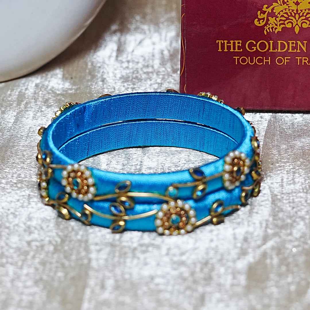 Designer Thread Work Kundan Leaf Style Kada Bangle for Women & Girls (Pack of 2)