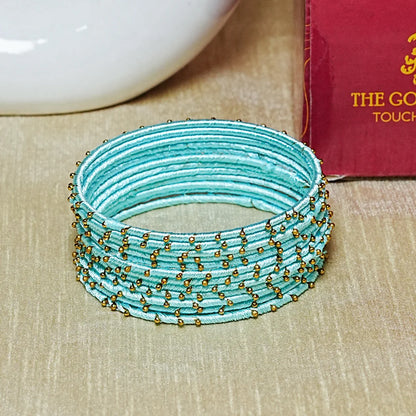Metal Base with Premium Thread Work Bangles for Women & Girls (Pack of 12 Bangle)