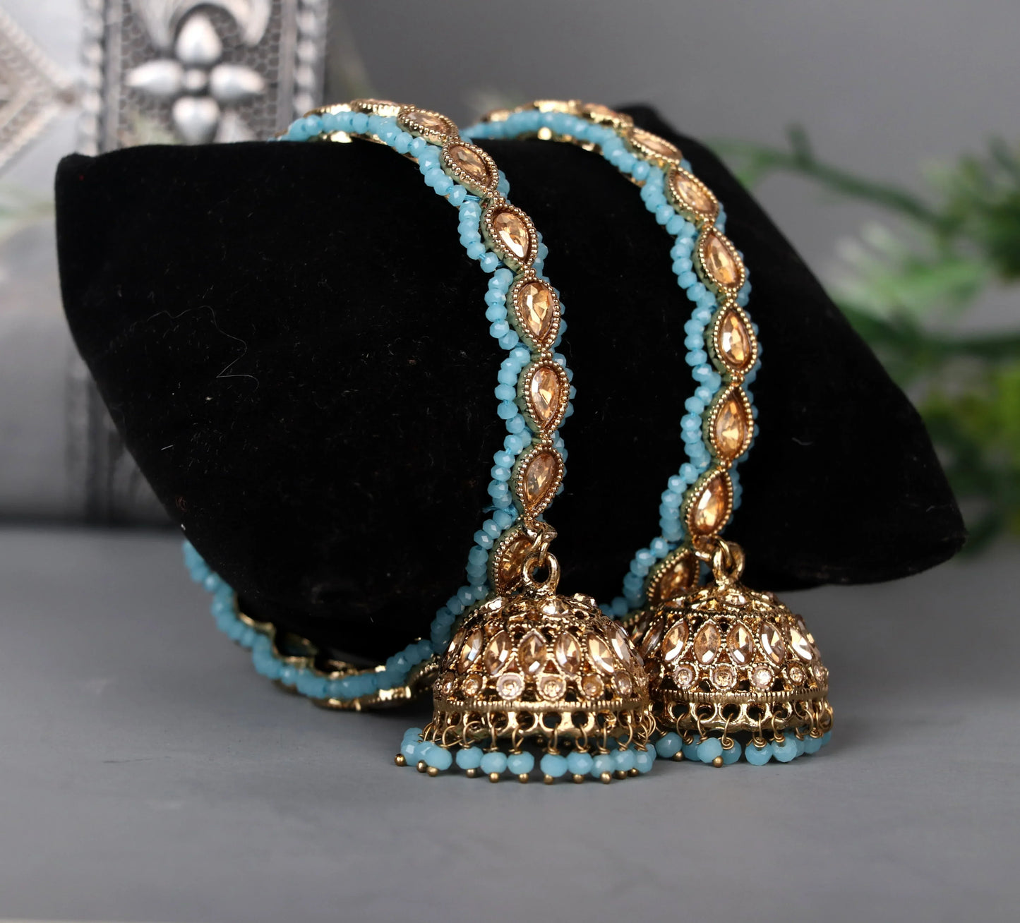 Traditional Kundan Studded Metal Kada with Jhumki for Women (Pack Of 2)