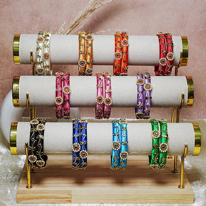 Designer Thread Work Kundan Leaf Style Kada Bangle for Women & Girls (Pack of 2)