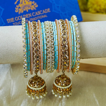 Designer Metal Bangles Set with Jhumki for Women (Both Hands)