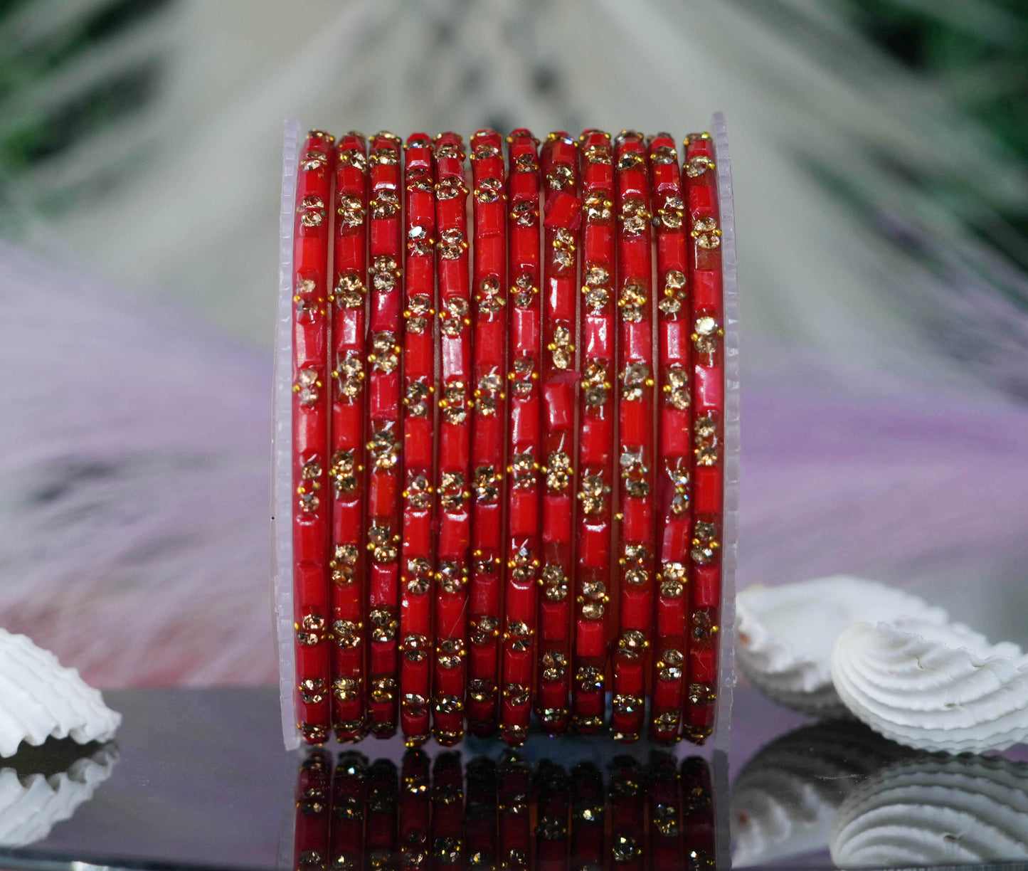 Multiple Color Glass Bangles with Beads Studded for Women & Girls (Pack of 12 Bangles)
