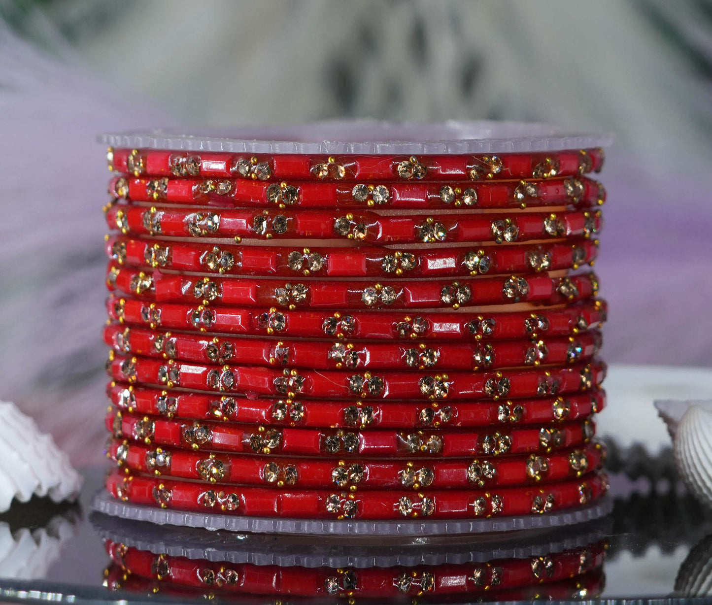 Multiple Color Glass Bangles with Beads Studded for Women & Girls (Pack of 12 Bangles)