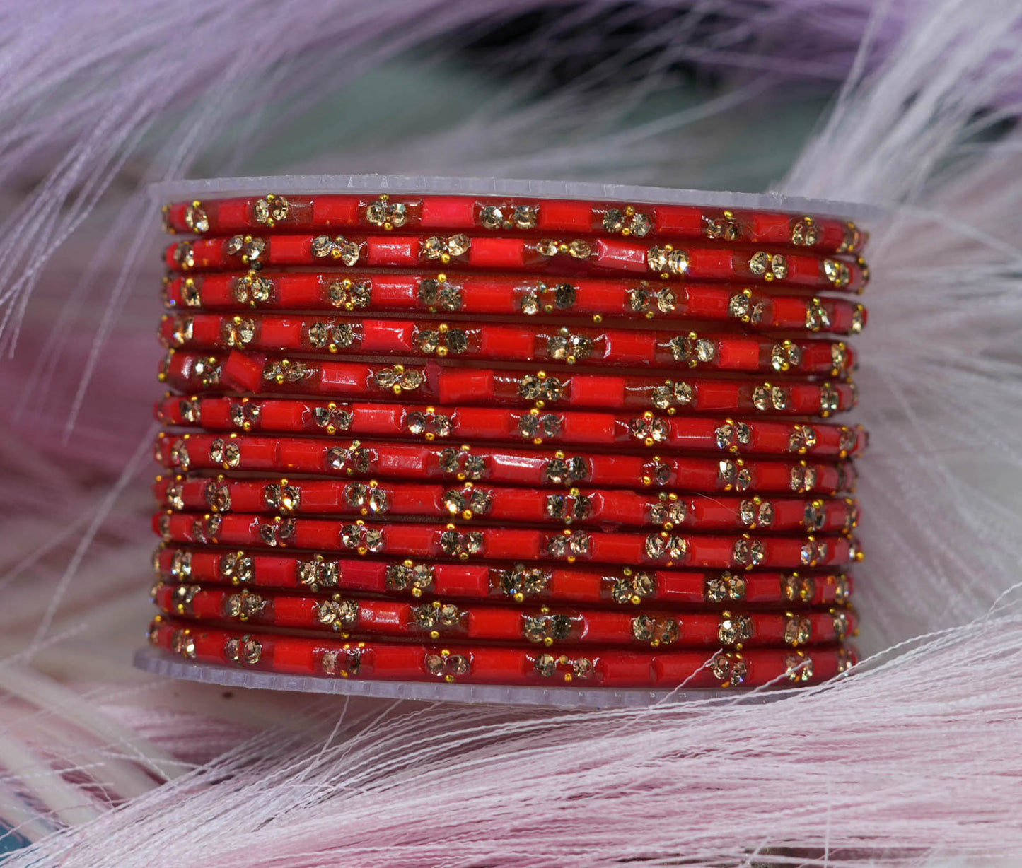 Multiple Color Glass Bangles with Beads Studded for Women & Girls (Pack of 12 Bangles)