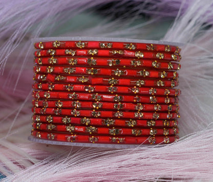 Multiple Color Glass Bangles with Beads Studded for Women & Girls (Pack of 12 Bangles)