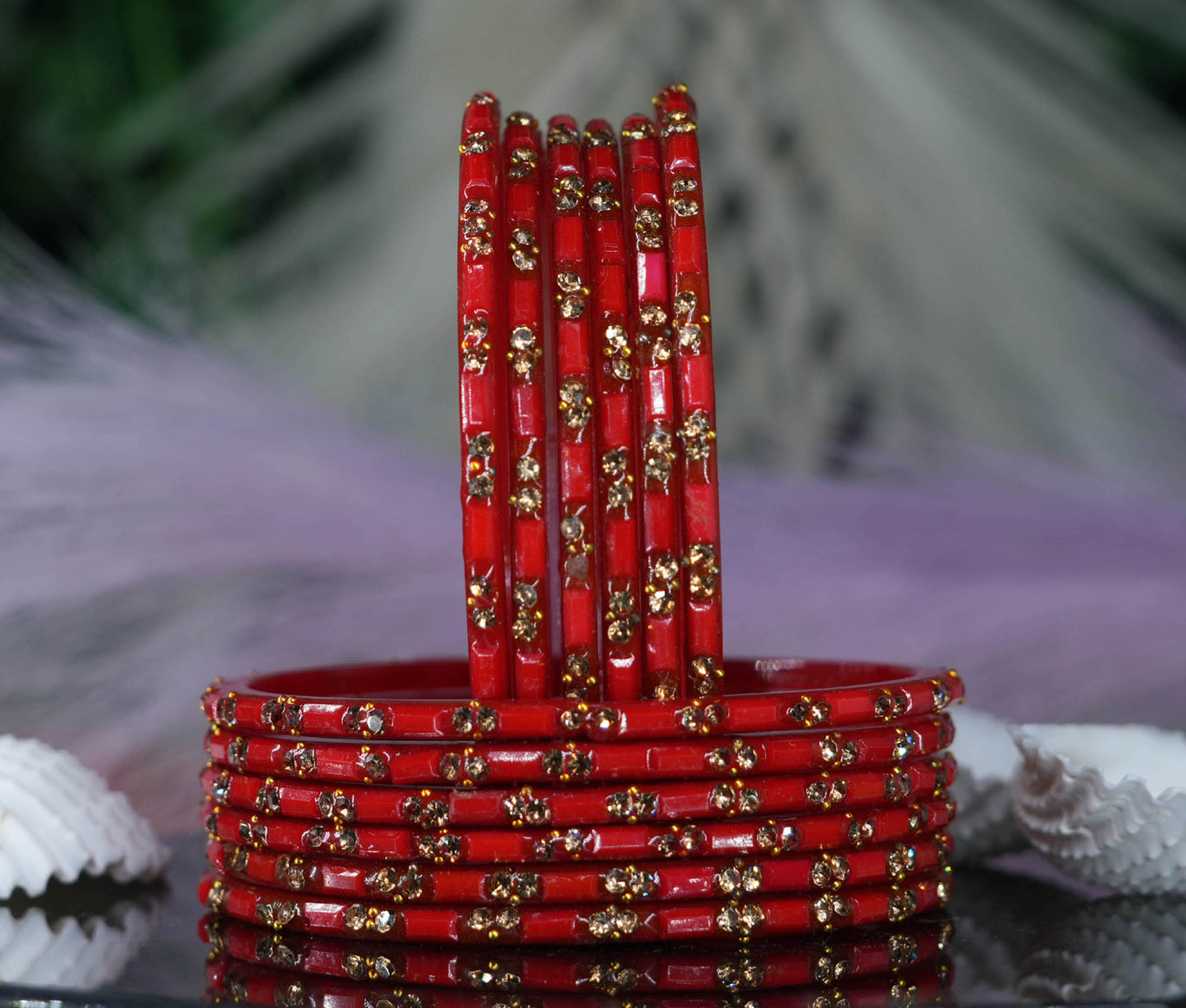 Multiple Color Glass Bangles with Beads Studded for Women & Girls (Pack of 12 Bangles)
