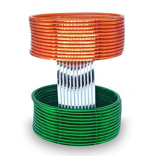 Tiranga Color Metal Bangles for Women Indian Flag Bangle Girls | Tricolor Plain Shining Chudi Set for Ladies, Independence & Republic Day