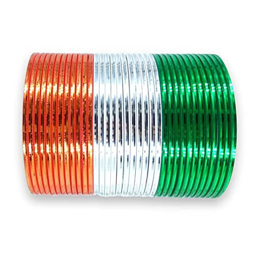 Tiranga Color Metal Bangles for Women Indian Flag Bangle Girls | Tricolor Plain Shining Chudi Set for Ladies, Independence & Republic Day
