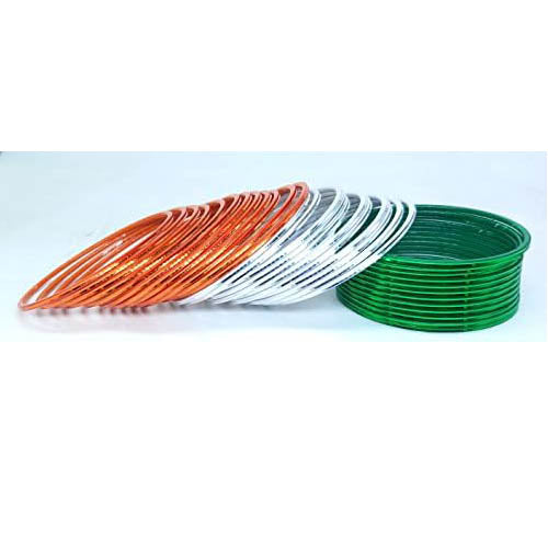 Tiranga Color Metal Bangles for Women Indian Flag Bangle Girls | Tricolor Plain Shining Chudi Set for Ladies, Independence & Republic Day