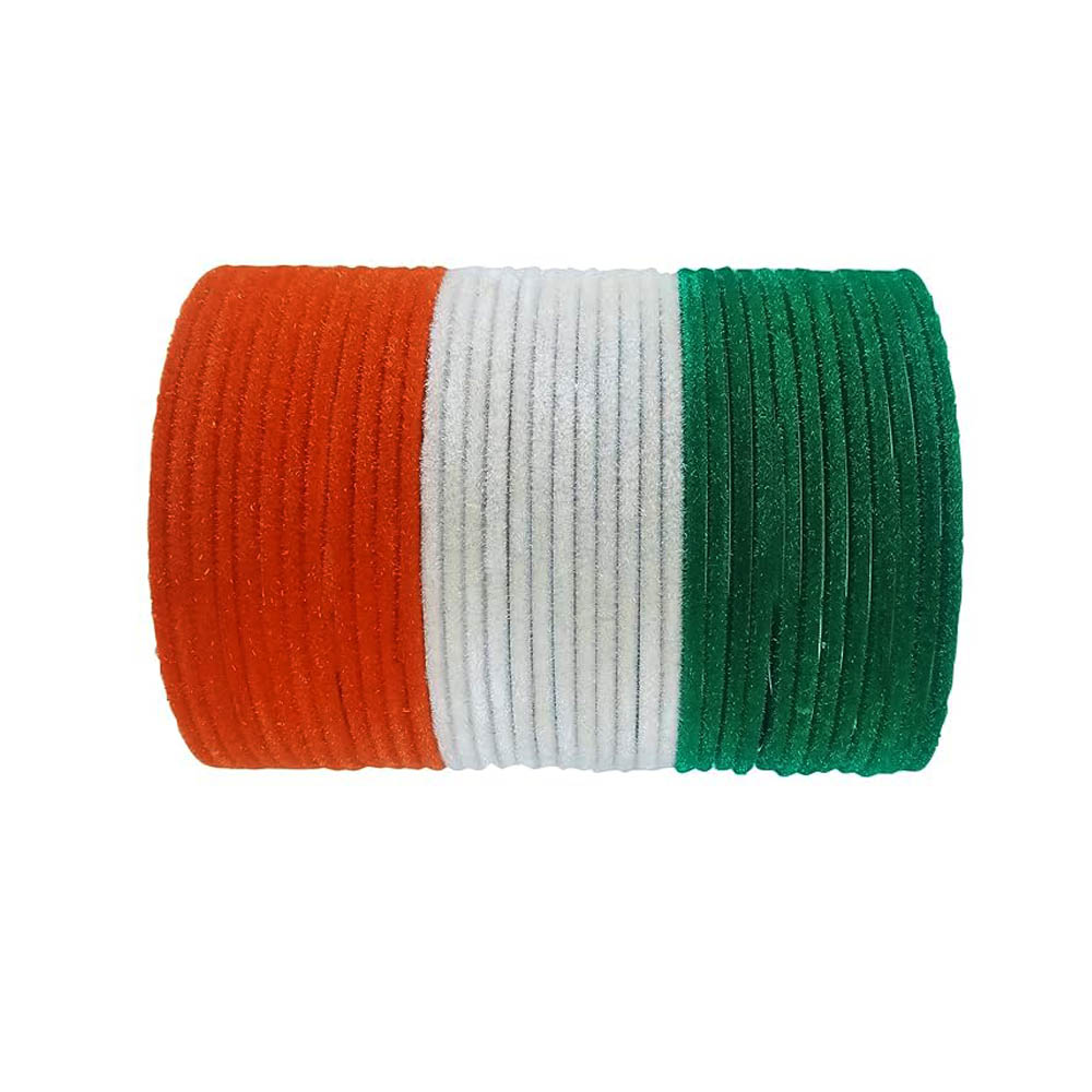 Tiranga Color Metal Bangles for Women Indian Flag Chudiyan Girls Tricolor Velvet Chudi Set for Ladies, Independence & Republic Day