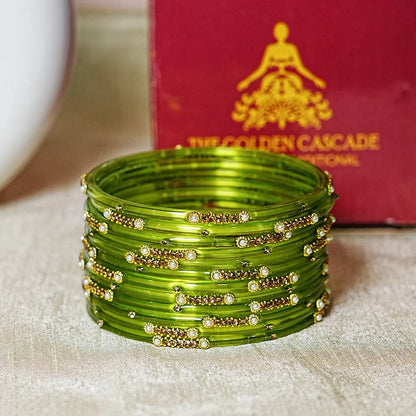 Premium Glass Bangles for Women | Zircon & Beads Work | Glossy Finish (Pack of 12)