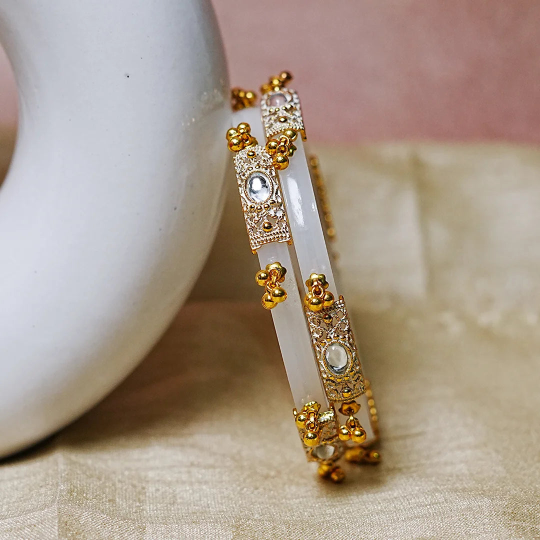 Premium Gold Ball Studded Acrylic Kada for Women (Pack of 2)