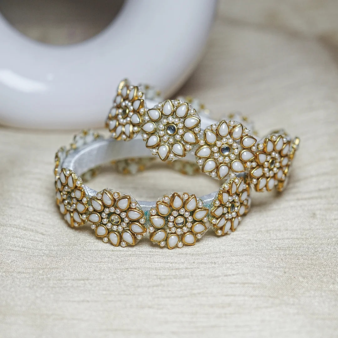 Premium Kundan Work Floral Thread Kada Bangle for Women & Girls (Pack of 2)