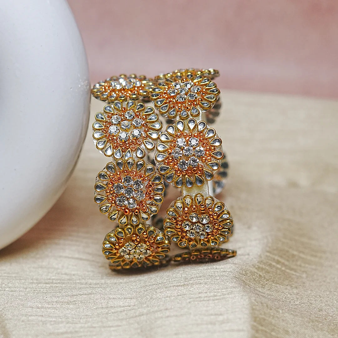 Premium Kundan Work Floral Thread Kada Bangle for Women & Girls (Pack of 2)