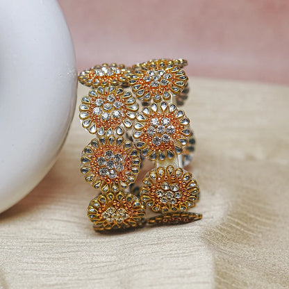 Premium Kundan Work Floral Thread Kada Bangle for Women & Girls (Pack of 2)