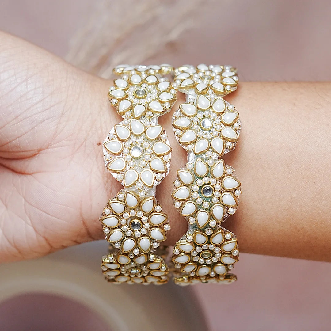 Premium Kundan Work Floral Thread Kada Bangle for Women & Girls (Pack of 2)